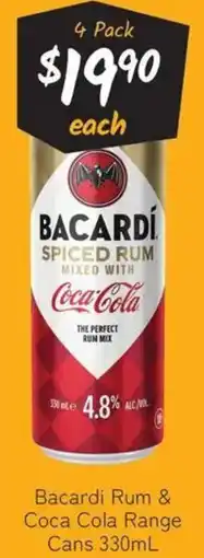 Cellarbrations Bacardi Rum & Coca Cola Range Cans offer