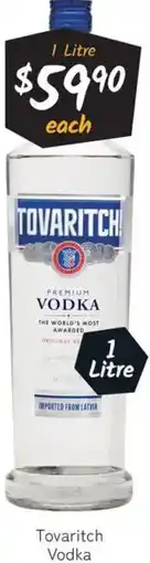 Cellarbrations Tovaritch Vodka offer
