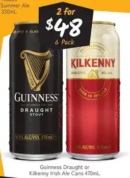 Cellarbrations Guinness Draught or Kilkenny Irish Ale Cans offer