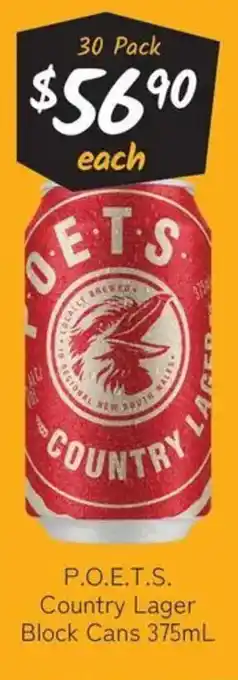 Cellarbrations P.O.E.T.S. Country Lager Block Cans offer