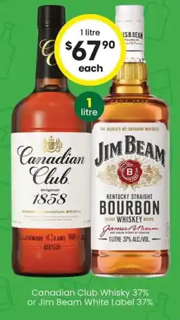 The Bottle O Canadian Club Whisky 37% or Jim Beam White Label 37% offer