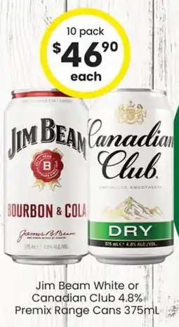The Bottle O Jim Beam White or Canadian Club 4.8% Premix Range Cans offer