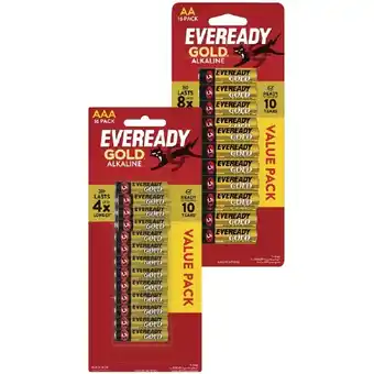 Woolworths Eveready Gold AA or AAA Batteries Pk 16 offer