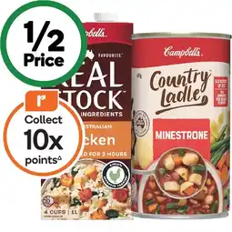 Woolworths Campbell’s Real Stock 1 Litre or Country Ladle Soup 495-505g offer
