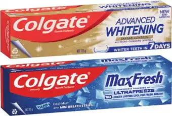 Coles Colgate Advanced Whitening & Tartar or Max Fresh Toothpaste 115g offer
