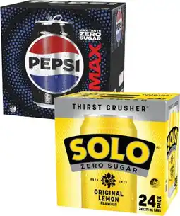 Coles Pepsi Max or Solo Zero Sugar Soft Drink 24x375mL offer