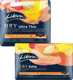 Coles Libra Dry Pads with Wings Ultra Thin or Extra 12 Pack offer