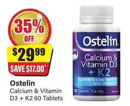 Chemist Discount Centre Ostelin Calcium & Vitamin D3 + K2.60 Tablets offer