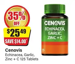 Chemist Discount Centre Cenovis Echinacea, Garlic, Zinc+ C 125 Tablets offer