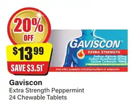 Chemist Discount Centre Gaviscon Extra Strength Peppermint 24 Chewable Tablets offer