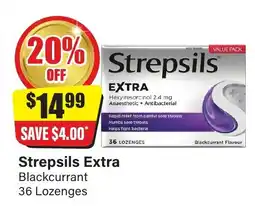 Chemist Discount Centre Strepsils Extra Blackcurrant 36 Lozenges offer
