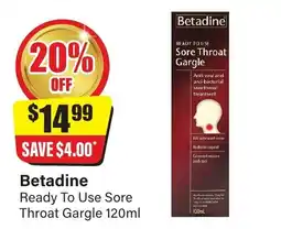 Chemist Discount Centre Betadine Ready To Use Sore Throat Gargle offer