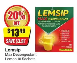 Chemist Discount Centre Lemsip Max Decongestant Lemon 10 Sachets offer