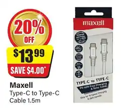 Chemist Discount Centre Maxell Type-C to Type-C Cable 1.5m offer