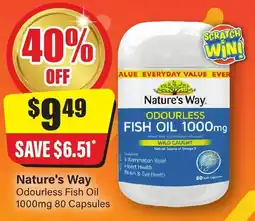Chemist Discount Centre Nature's Way Odourless Fish Oil 1000mg 80 Capsules offer