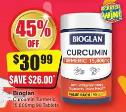 Chemist Discount Centre Bioglan Curcumin Turmeric 15,800mg 90 Tablets offer