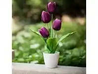 LivingStyles 4 Head Artificial Tulip in Pot - Purple offer