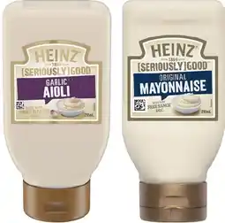 IGA Heinz Seriously Good Aioli or Mayonnaise 295mL Selected Varieties offer