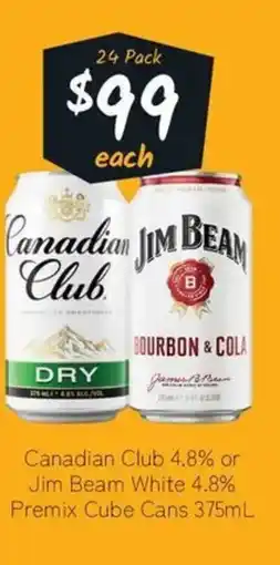 Cellarbrations Canadian Club 4.8% or Jim Beam White 4.8% Premix Cube Cans offer