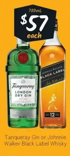 Cellarbrations Tanqueray Gin or Johnnie Walker Black Label Whisky offer