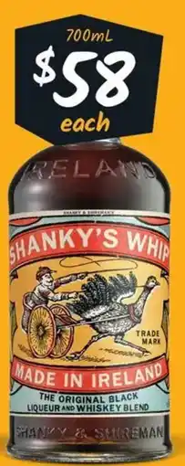 Cellarbrations Shanky's Whip Whiskey Liqueur offer