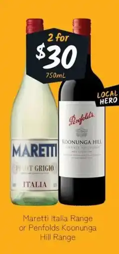 Cellarbrations Maretti Italia Range or Penfolds Koonunga Hill Range offer
