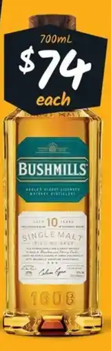 Cellarbrations Bushmill 10YO Single Malt Irish Whiskey offer