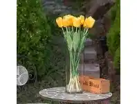 LivingStyles Set of 12 Artificial Single Head Tulips - Yellow offer
