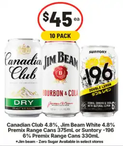 IGA Canadian Club 4.8%, Jim Beam White 4.8% Premix Range Cans 375mL or Suntory -196 6% Premix Range Cans offer