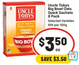 IGA Uncle Tobys Big Bowl Oats Quick Sachets offer