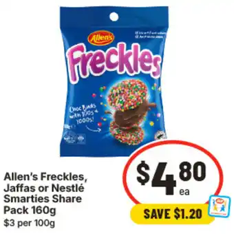 IGA Allen's Freckles, Jaffas or Nestlé Smarties Share Pack offer