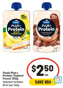 IGA Pauls Plus+ Protein Yoghurt Pouch offer