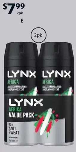 ALDI Lynx Africa Deodorant 72 Hour Antiperspirant 2 x 95g offer