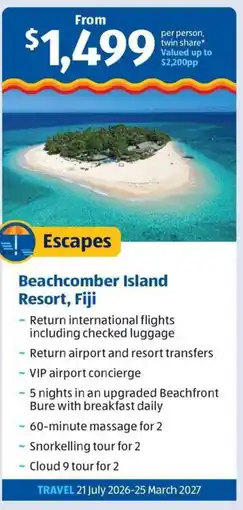 ALDI Beachcomber Island Resort, Fiji offer