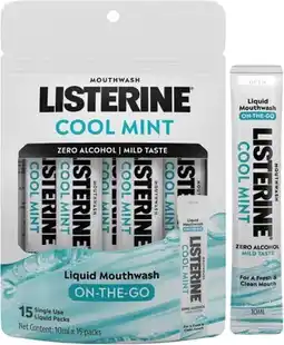 Priceline Listerine Liquid Mouthwash On-The-Go Cool Mint x 15 Sachets offer