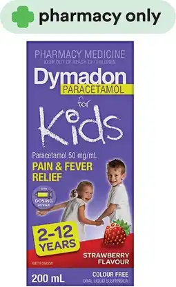 Priceline Dymadon For Kids 2 to 12 Years Liquid Paracetamol Strawberry offer