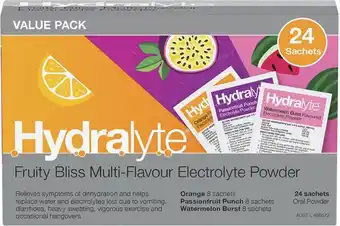 Priceline Hydralyte Fruity Bliss Multi-Flavour Electrolyte Powder 24 Sachets offer