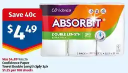 ALDI Confidence Paper Towel Double Length 3ply offer