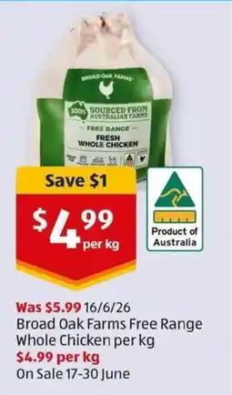 ALDI Broad Oak Farms Free Range Whole Chicken offer