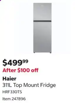 Costco Haier top mount fridge hrf330ts offer