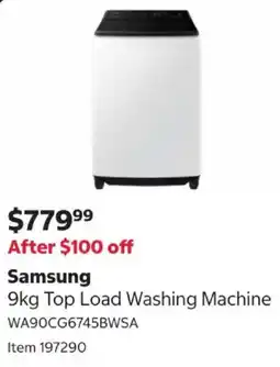Costco Samsung top load washing machine wa90cg6745bwsa offer