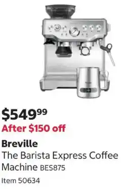 Costco Breville The Barista Express Coffee Machine BES875 offer