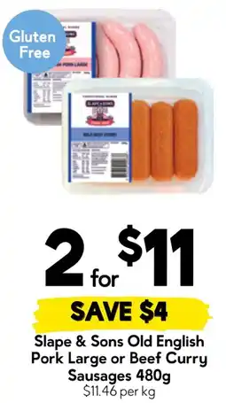 Drakes Slape & Sons Old English Pork Large or Beef Curry Sausages offer
