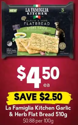 Drakes La Famiglia Kitchen Garlic & Herb Flat Bread offer