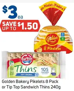 Foodland Golden Bakery Pikelets or Tip Top Sandwich Thins offer
