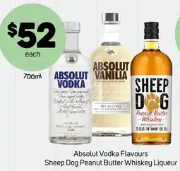 Foodland Absolut Vodka Flavours Sheep Dog Peanut Butter Whiskey Liqueur offer