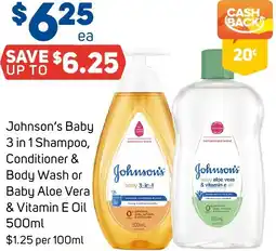 Foodland Johnson's Baby 3 in 1 Shampoo, Conditioner & Body Wash or Baby Aloe Vera & Vitamin E Oil offer