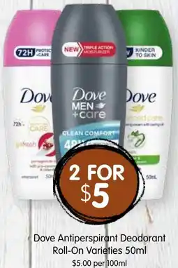 Spudshed Dove Antiperspirant Deodorant Roll-On Varieties offer