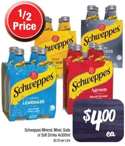 Foodworks Schweppes Mineral, Mixer, Soda or Soft Drinks offer