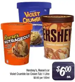 Foodworks Hershey's, Reese's or Violet Crumble Ice Cream Tub offer